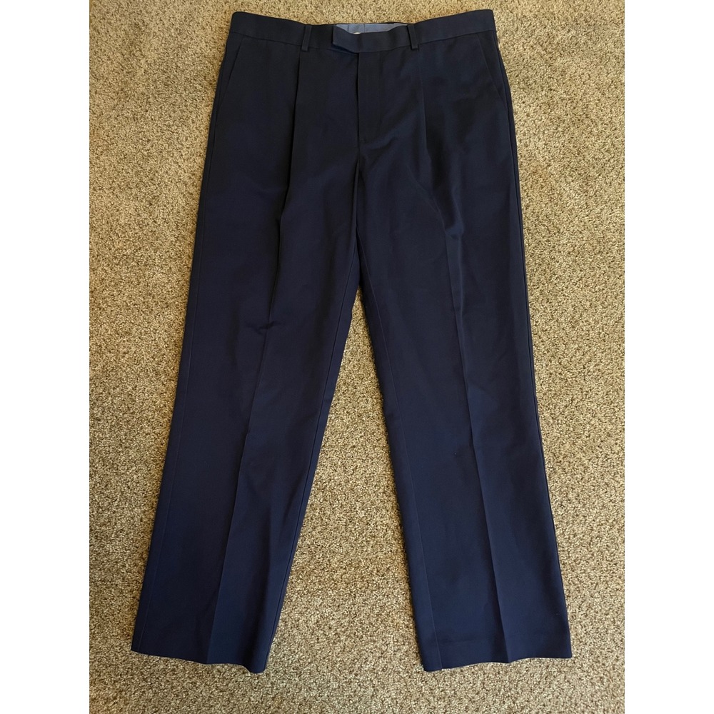Charles Tyrwhitt Mens Dress Pants 36x30 Navy Blue Pleated Classic Fit Non-Iron